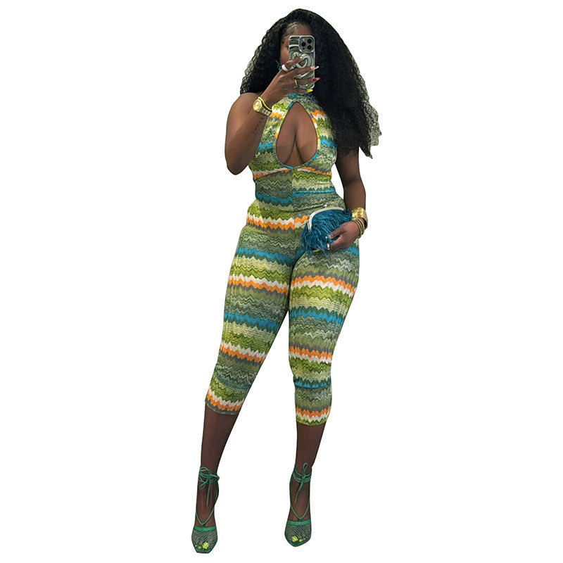 Women's Printed Backless Bodycon Jumpsuit