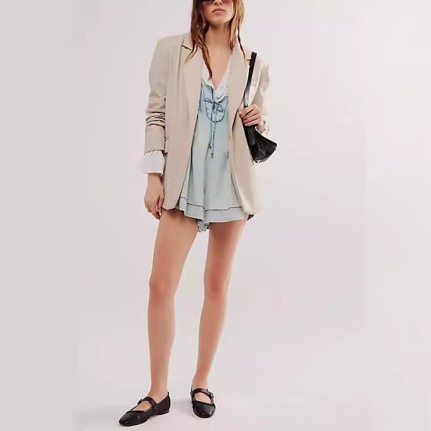 Women's V-Neck Denim Romper Casual Sleeveless Shorts Jumpsuit