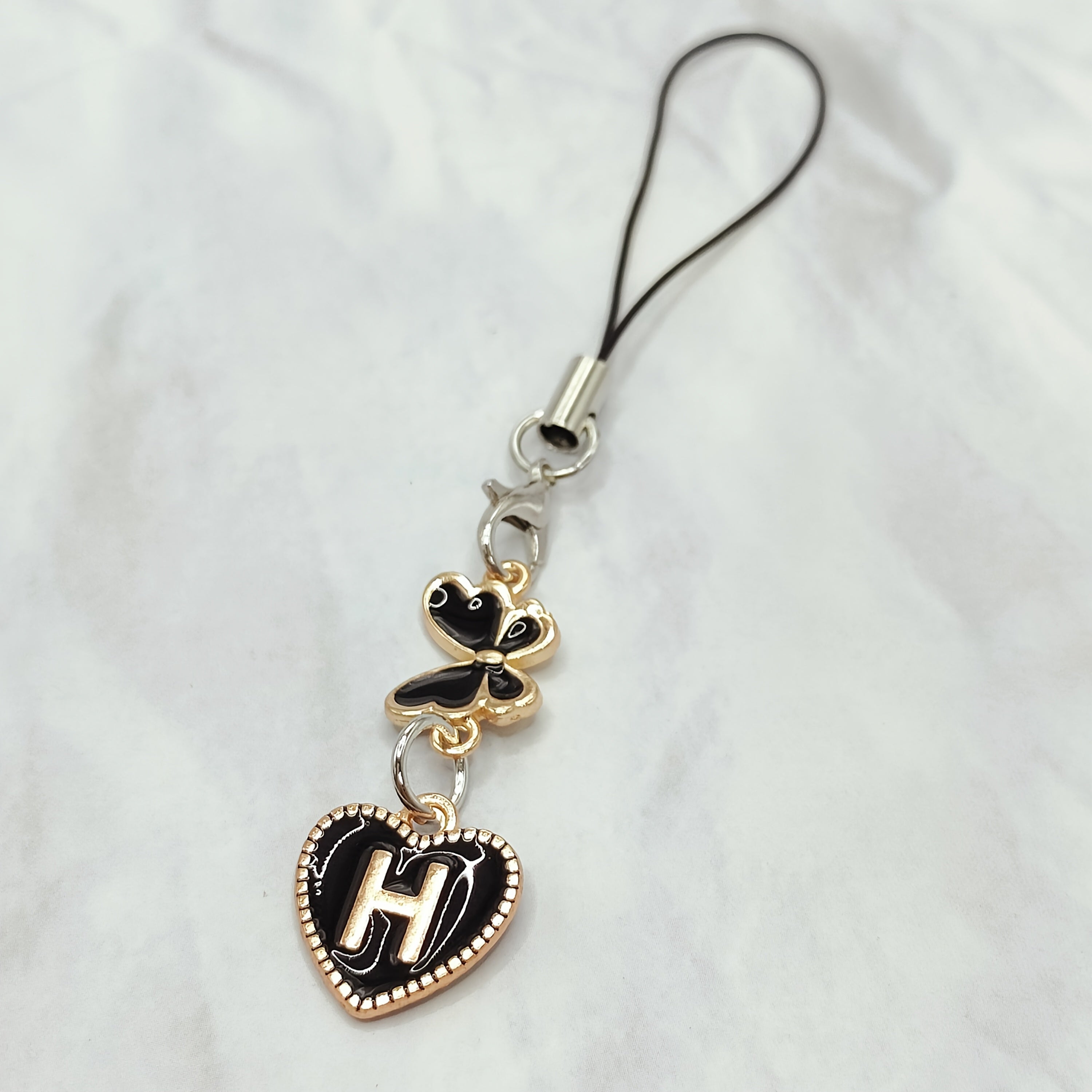 Black Letter A‑Z and Butterfly Phone Charm – Durable Aluminum Alloy