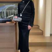 Long-sleeved Slim-fit Velvet Dress