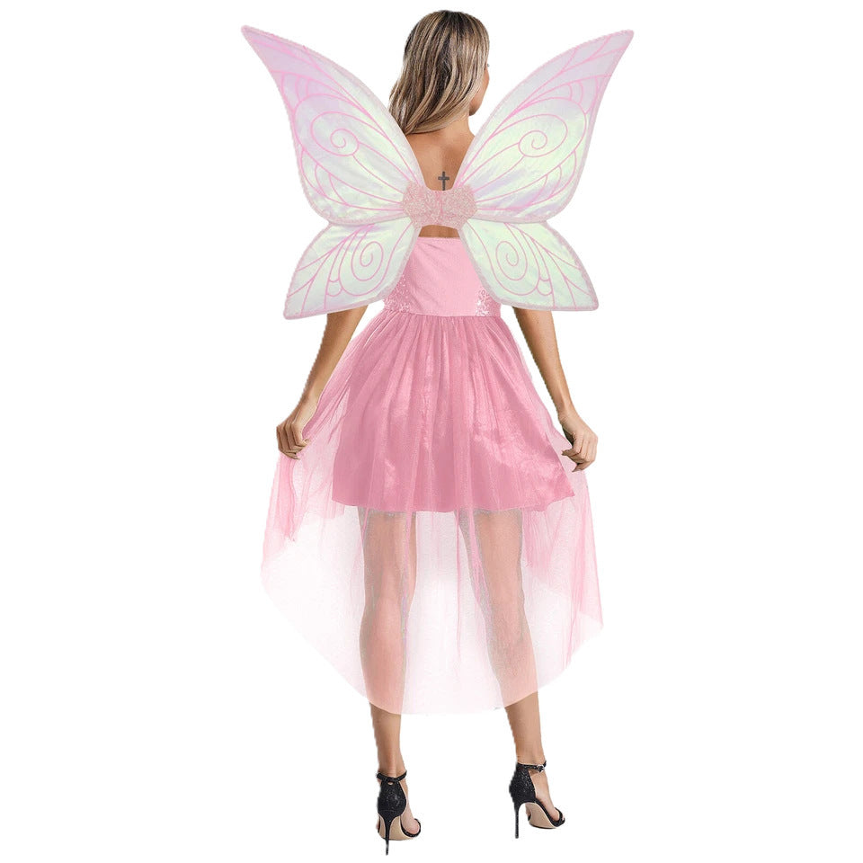 Mischievous Fairy Elf Wing Dress - Whimsical Costume with Attached Wings for Party Performance