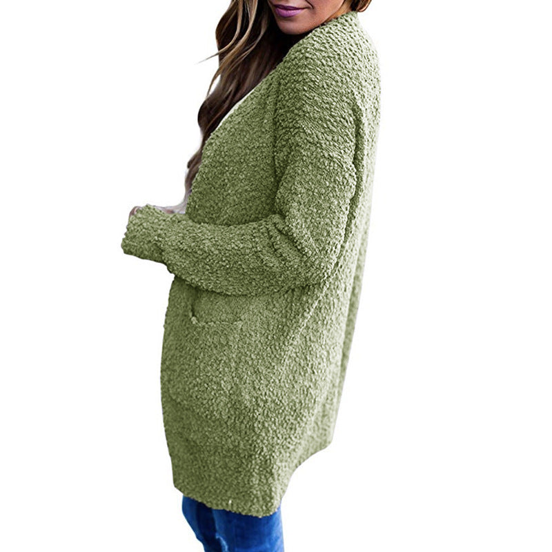 Cozy Fleece Double-Pocket Knit Cardigan Sweater