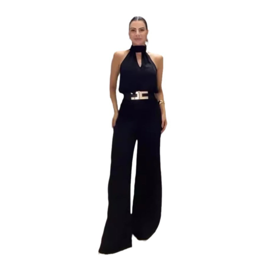 Women's Casual High-Waist Wide-Leg Jumpsuit