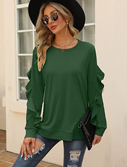 Chic Pleated Long Sleeve Round Neck Casual Women's Sweater