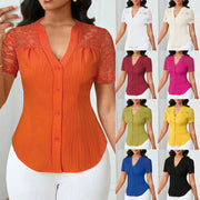 Slim-Fit Embroidered Hollow-Out Top – Trendy Street Style Short Sleeve