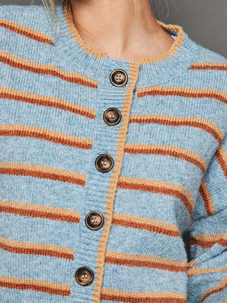 Casual All-match Multicolor Striped Round Neck Sweater