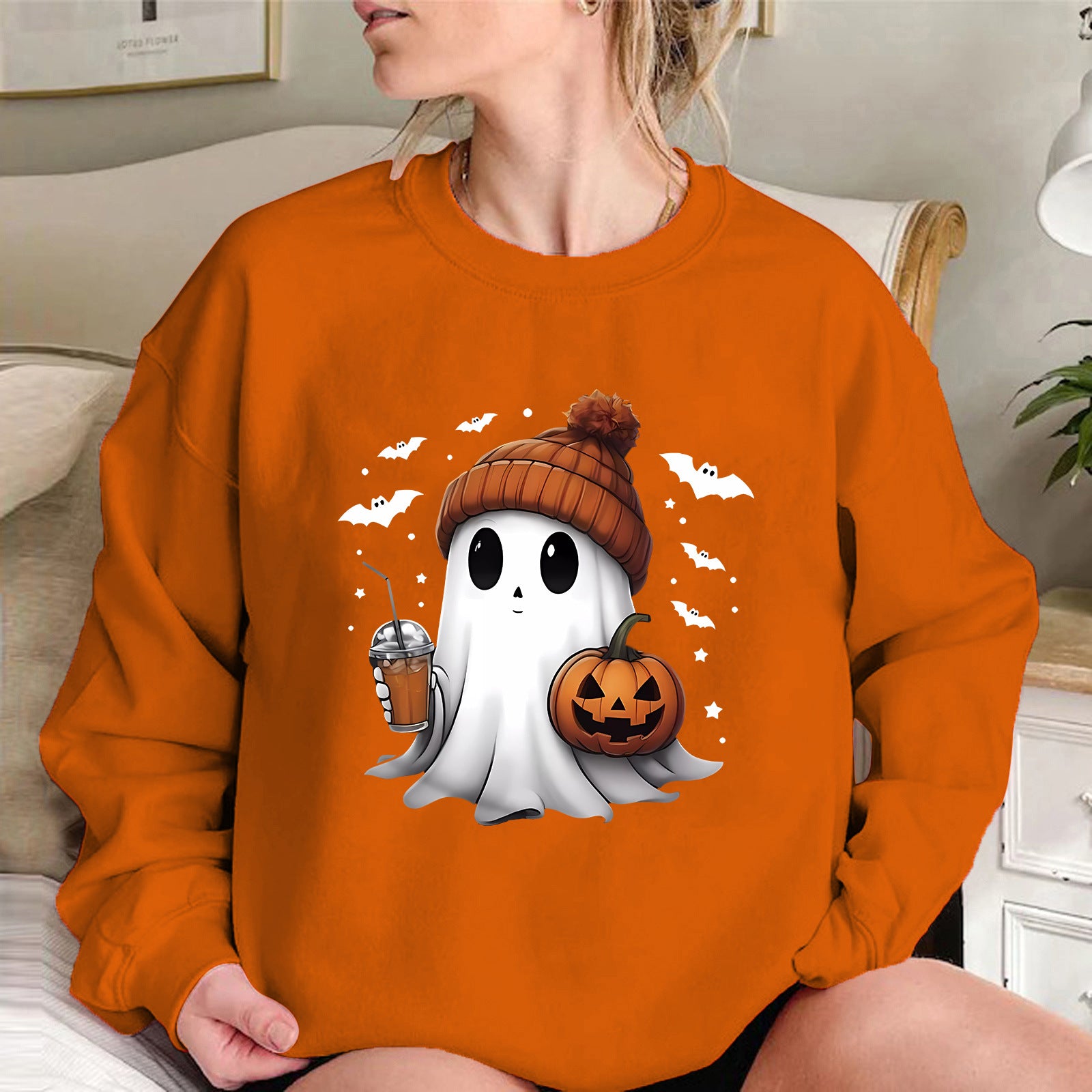 Cozy Drop-Shoulder Velvet Halloween Hoodie for Women