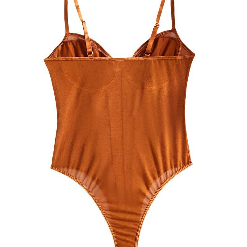 Sheer Mesh Layered Strappy Bodysuit Jumpsuit