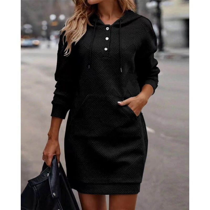Women's Solid Long Hoodie Sweater with Pocket