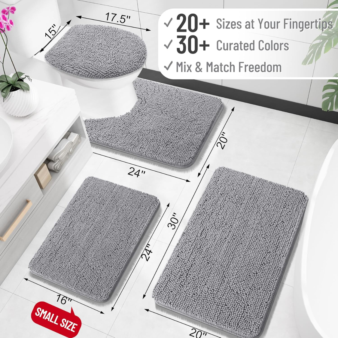 Bathroom Rugs Extra Soft Absorbent Chenille Bath Rugs Rubber Backing Quick Dry Machine Washable Bath Mats for Bathroom Floor Tub and Shower Home Decor Accessories Grey