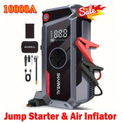 10000A Car Jump Starter SHARMEAL 10000A Car Battery Jump Starter with Air Compressor | Portable Power Pack, Extended Smart Jumper Cables, Quick Charge, Large Display, LED Lights, Safety Protections...