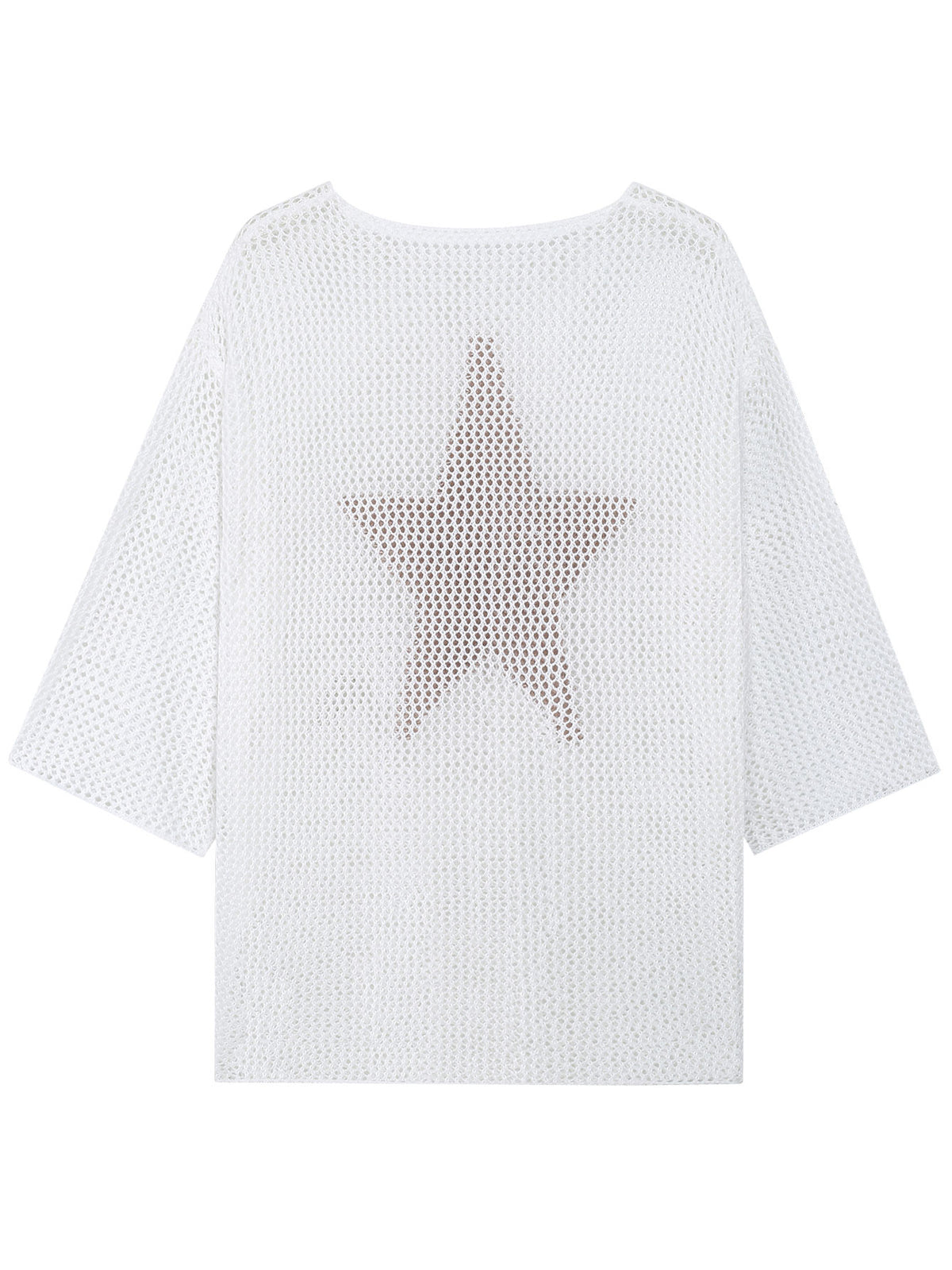 Boho Women Contrast Star Hollow Mesh Knit Top Oversized 3 Quarter Sleeve Bikini Beach Cover Up