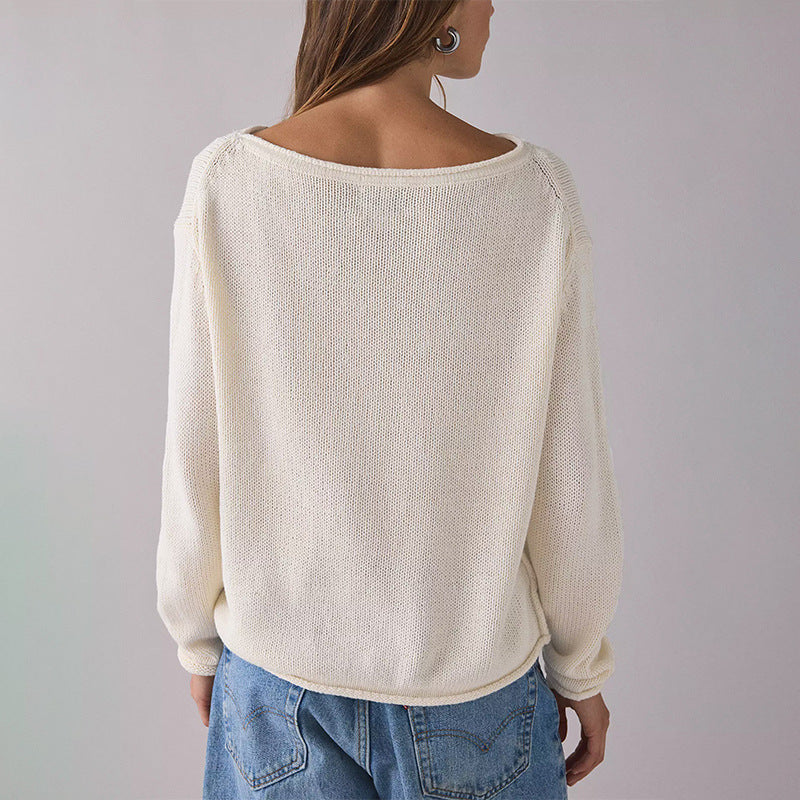Womens Round-neck Long-sleeve Knit Top