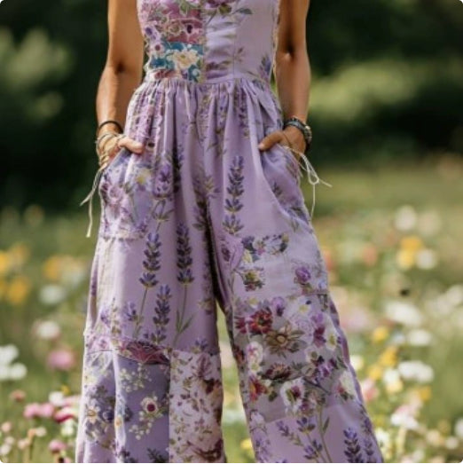 Women's Sweet Digital Print Button Suspender Casual Pants