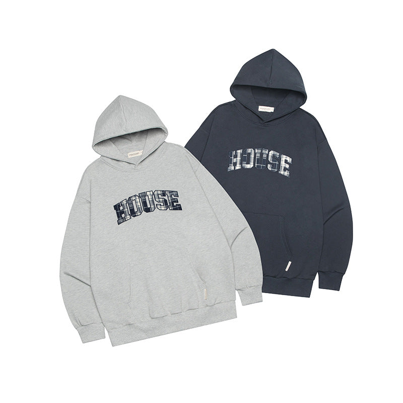 Cozy Oversized Letter Patch Couple Hoodie