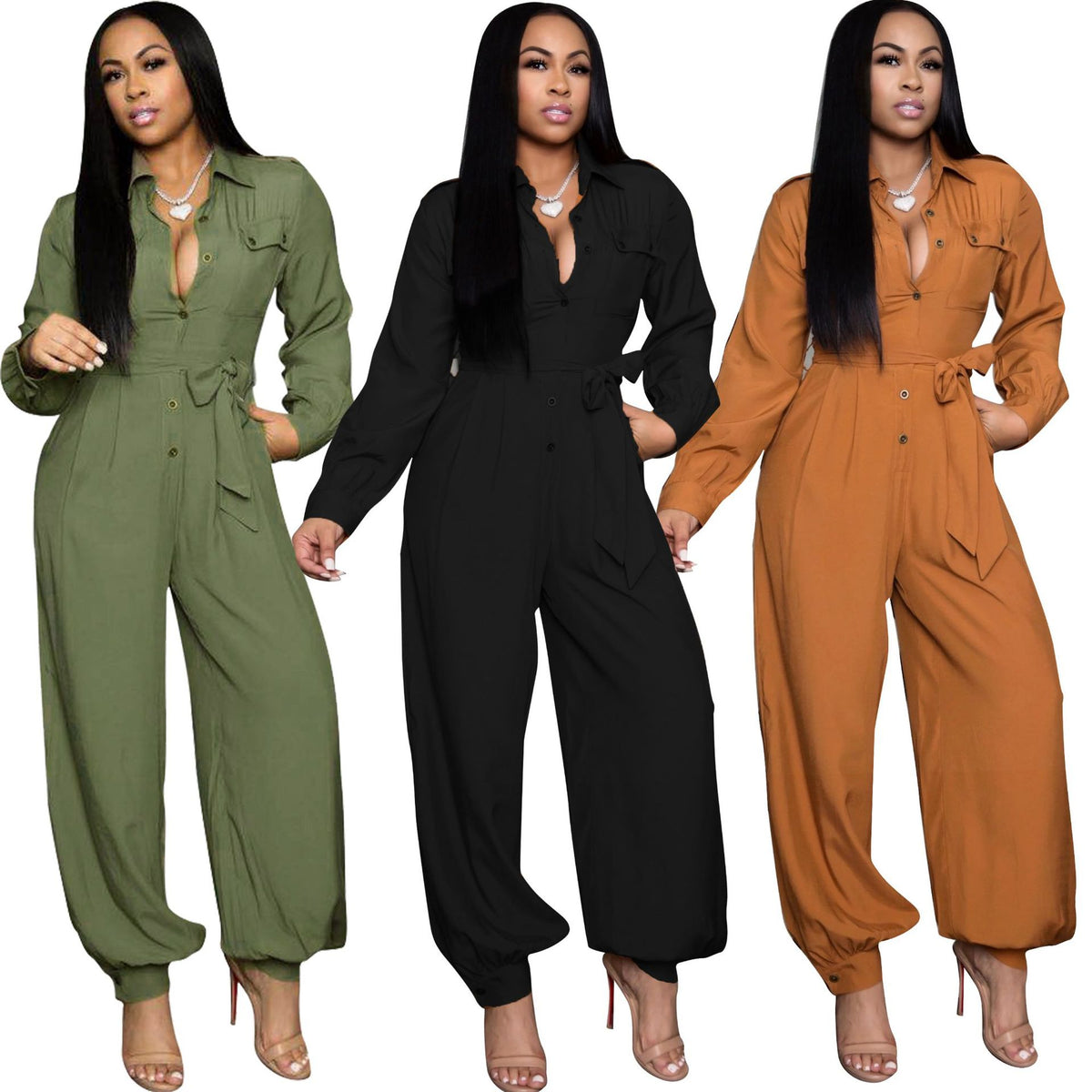 Women's Solid Color Loose Casual Jumpsuit