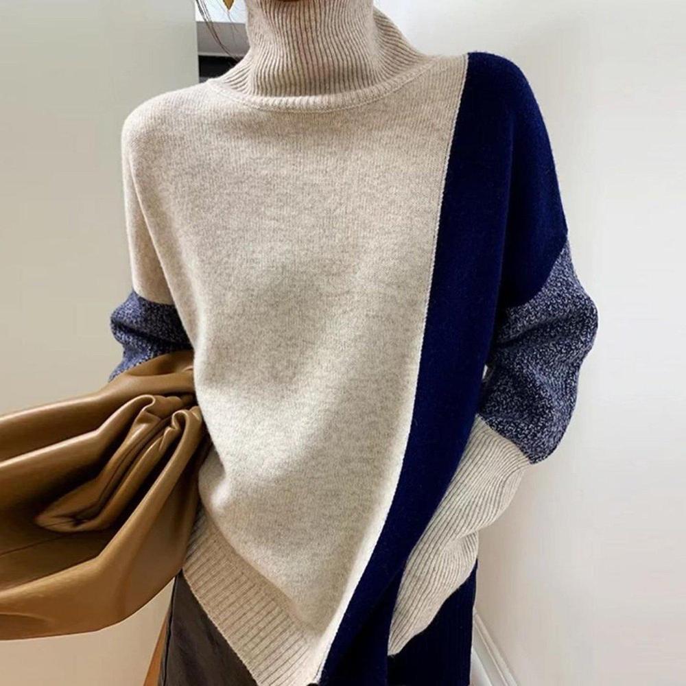 Bestselling Patchwork Color-block Loose Turtleneck Sweater