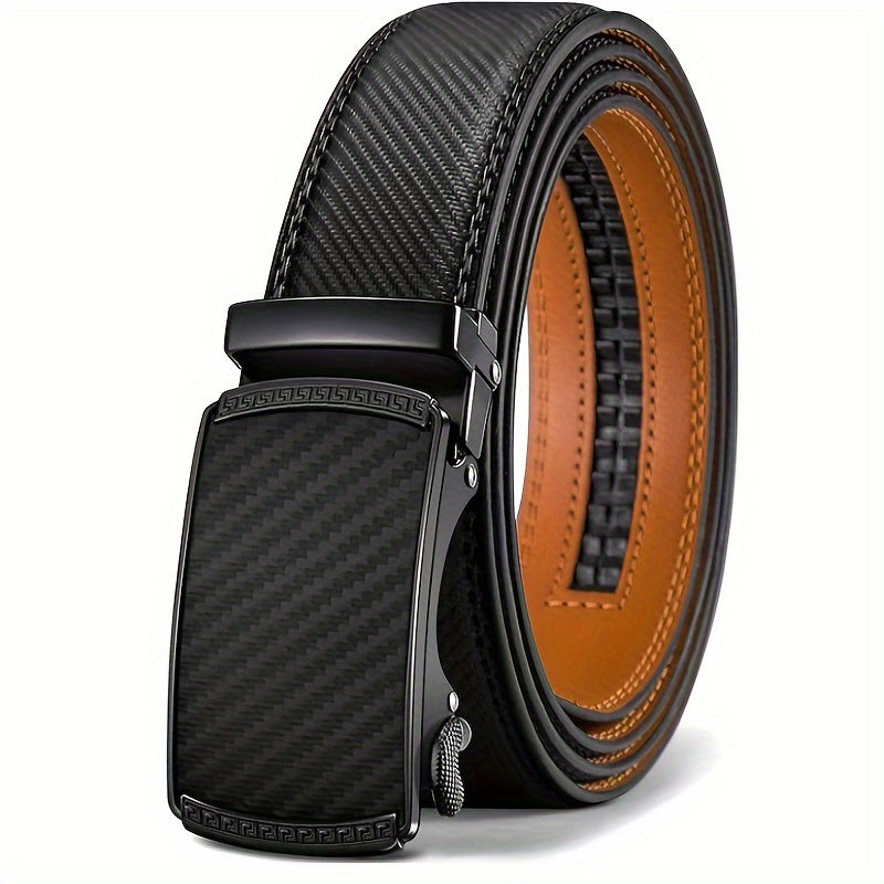 Men' S Second Layer Cowhide, Slide Ratchet Belt - Automatic Buckle, & Brown Two-Tone Design, Durable & Stylish for Dress Pants, Shirts, And Formal Wear - Perfect Father'S Day Gift, Formal Accessory...