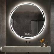 [Dimmable LED Bathroom Mirror] Dimmable Anti-Fog Circular LED Bathroom Mirror With Lights | High Definition Makeup Mirror, Wall-Mounted Vanity Mirror, Memory Function, Tempered Glass, Shatter-Proof…