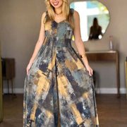Women's Printed V-neck High-waisted Backless One-piece Pants