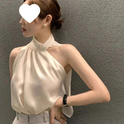 Elegant Chic Halter-neck Satin Slip Dress With A Loose Fit