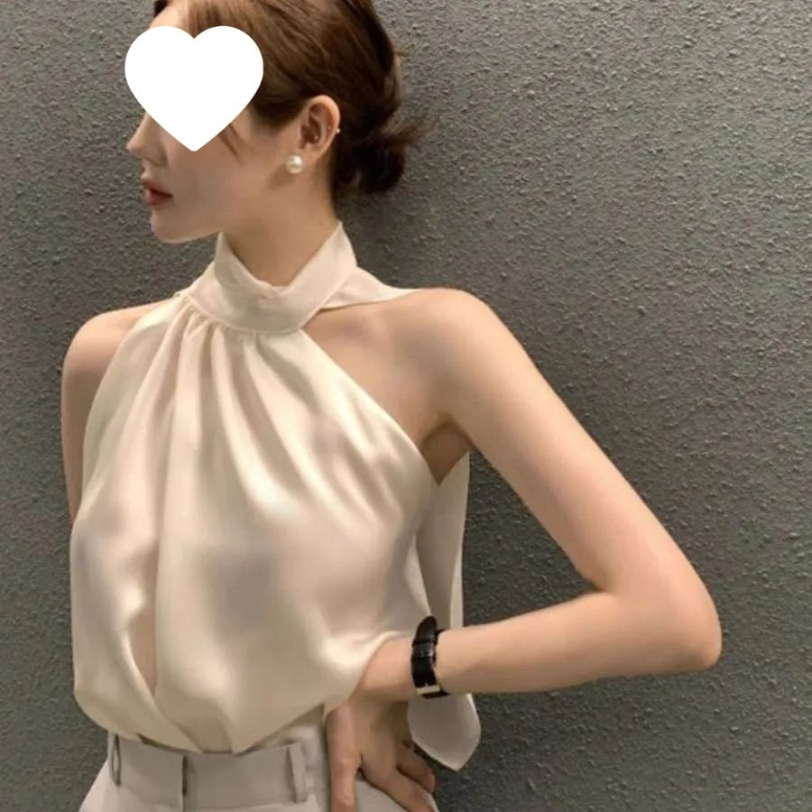 Elegant Chic Halter-neck Satin Slip Dress With A Loose Fit