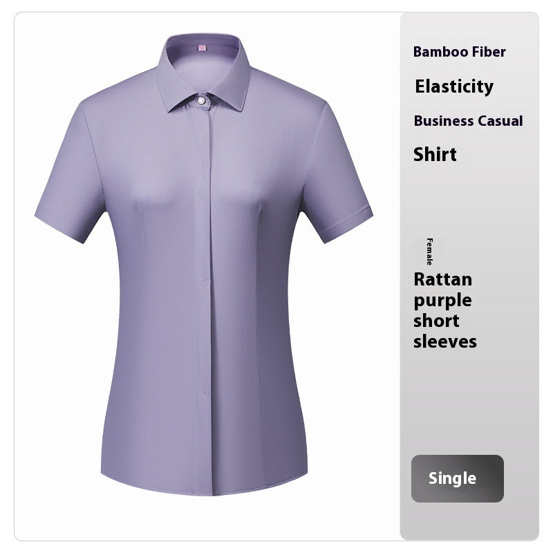 Bamboo Fiber White Shirt Men's Professional Short Sleeve