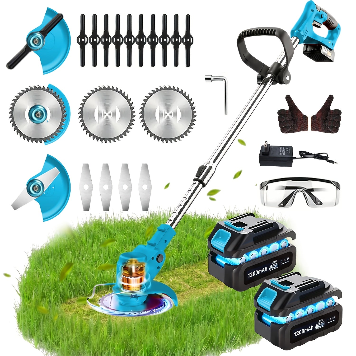 Portable Cordless Electric Lawn Mower and Trimmer with High‑Capacity Lithium‑Ion Battery and 3 Blade Types