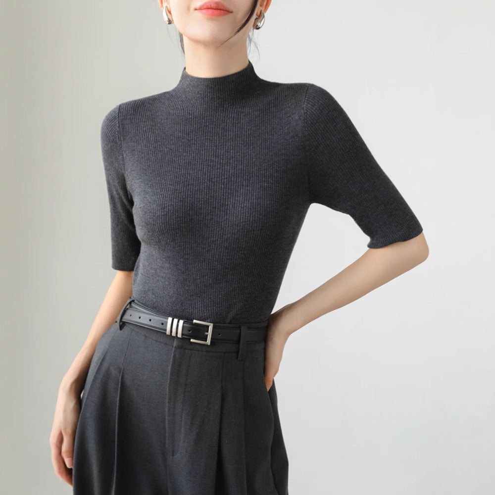 Soft Merino Wool Mid-Neck Sweater – Cozy, Slim-Fit Knit