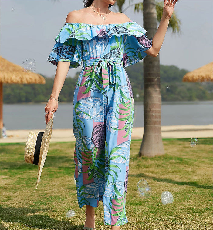 Chic Floral Print Lace-Up Casual Jumpsuit