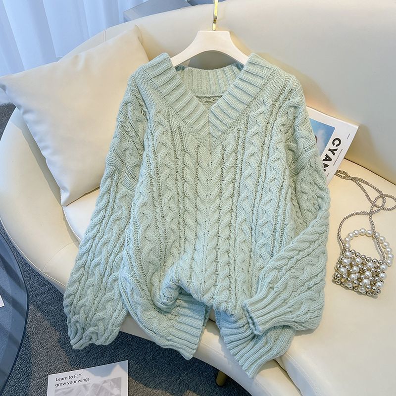 Linen-cotton Twist-knit Sweater for Women Knitted Base-layer Top