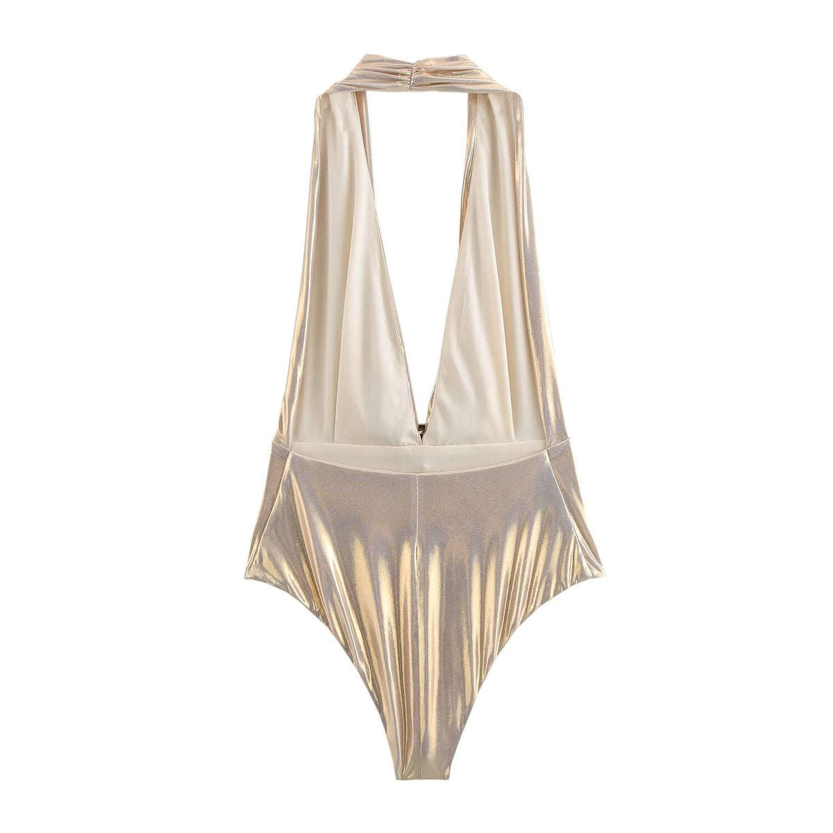 Casual All-match Women's Metal Foil Hanging Collar Jumpsuit