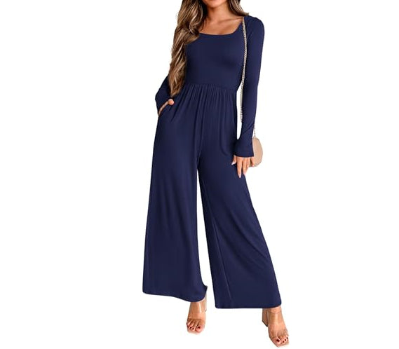 Autumn And Winter Draping Solid Color Sports Long Sleeve Jumpsuit Wide-leg Pants
