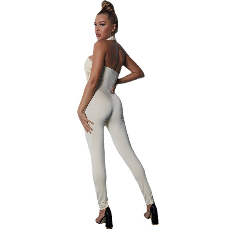 Women's Cutout Halter Bodysuit Figure-Hugging Jumpsuit
