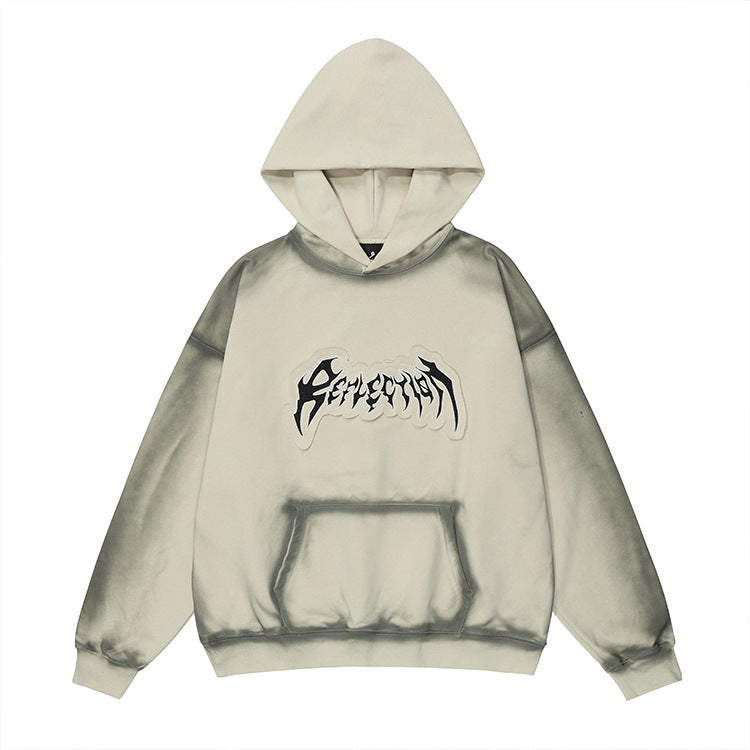 Embroidered Frayed Hem Loose Hoodie