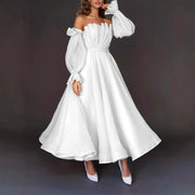 French Off-the-Shoulder Bubble Sleeve Wedding Dress