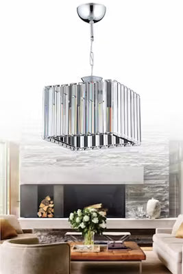 Silver diamond square pendant light with adjustable cable