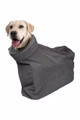 Zippered microfiber dog drying robe in gray