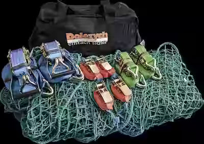 Load securing set with lashing straps and ratchets