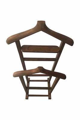 Walnut wood coat stand with double hooks, 125 cm height