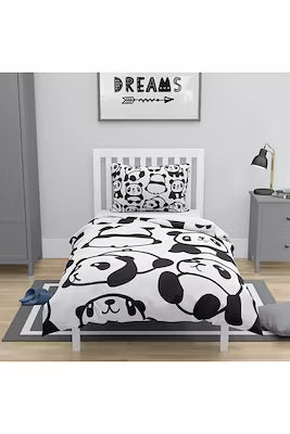 Panda print cotton duvet cover set with fitted sheet