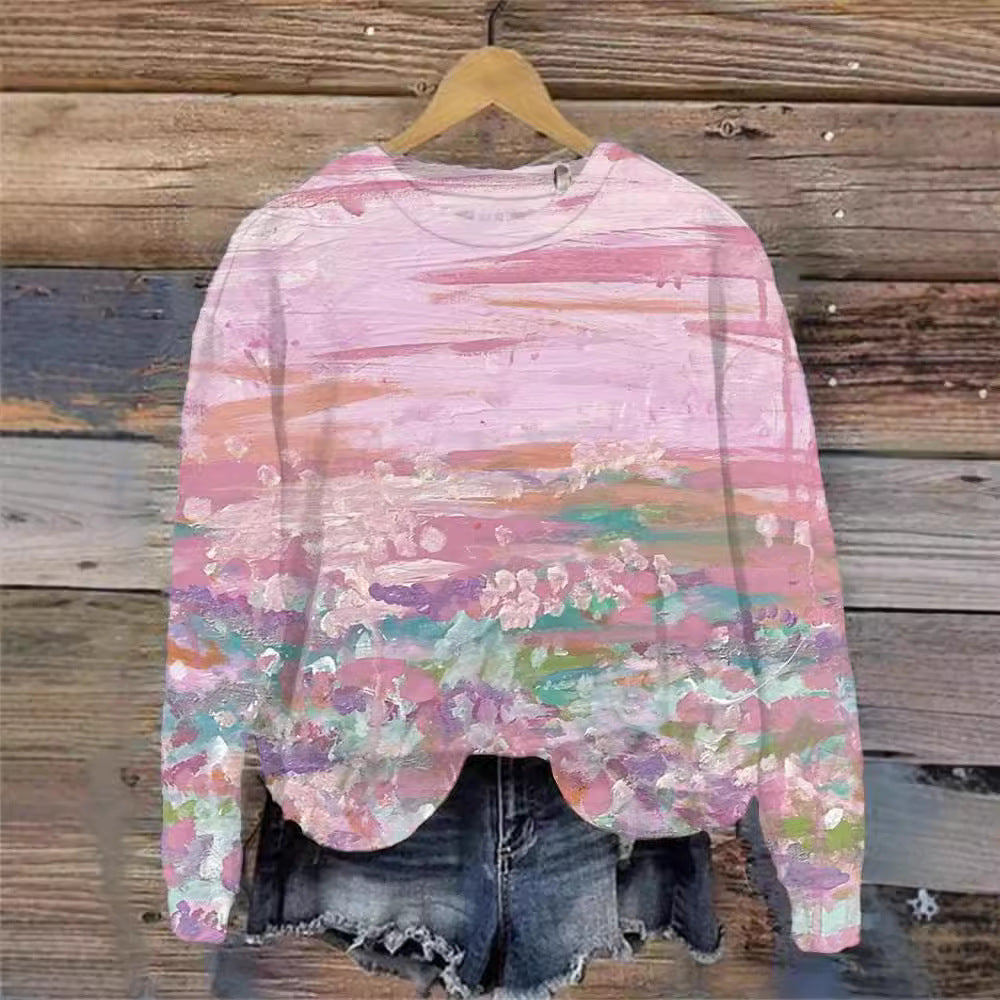 Women's Printed Crew Neck Casual Pullover Sweatshirt