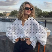 Early-Autumn Loose Casual Polka-Dot Shirt With Front Buttons For A Stylish Look