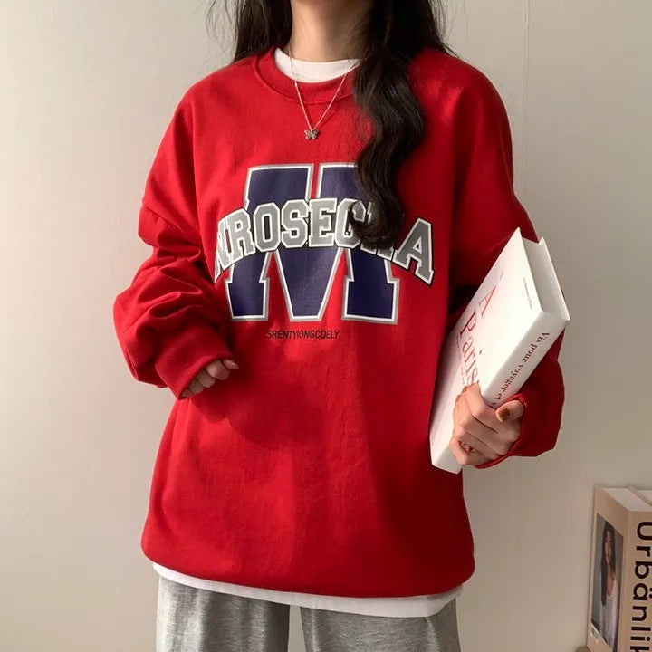 Korean Style Loose Sports Fleece Hoodie for Women