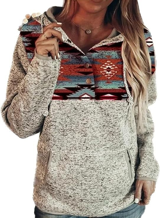 Retro Animal Nature Print Button Hoodie