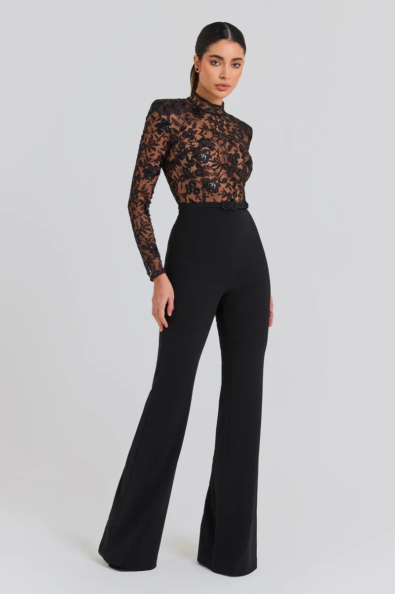 Elegance Lace See-Through Long Sleeve Evening Jumpsuit