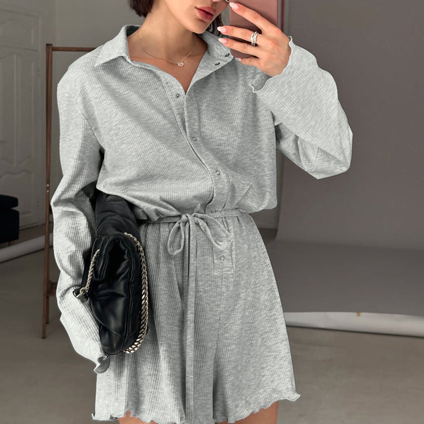 Chic Lace-Up Knit Cardigan Romper