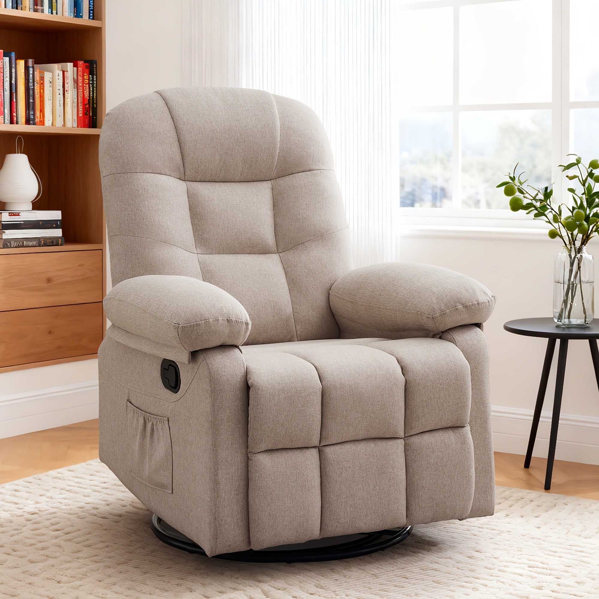Single Seater Swivel Recliner with Adjustable Backrest and Storage Pockets