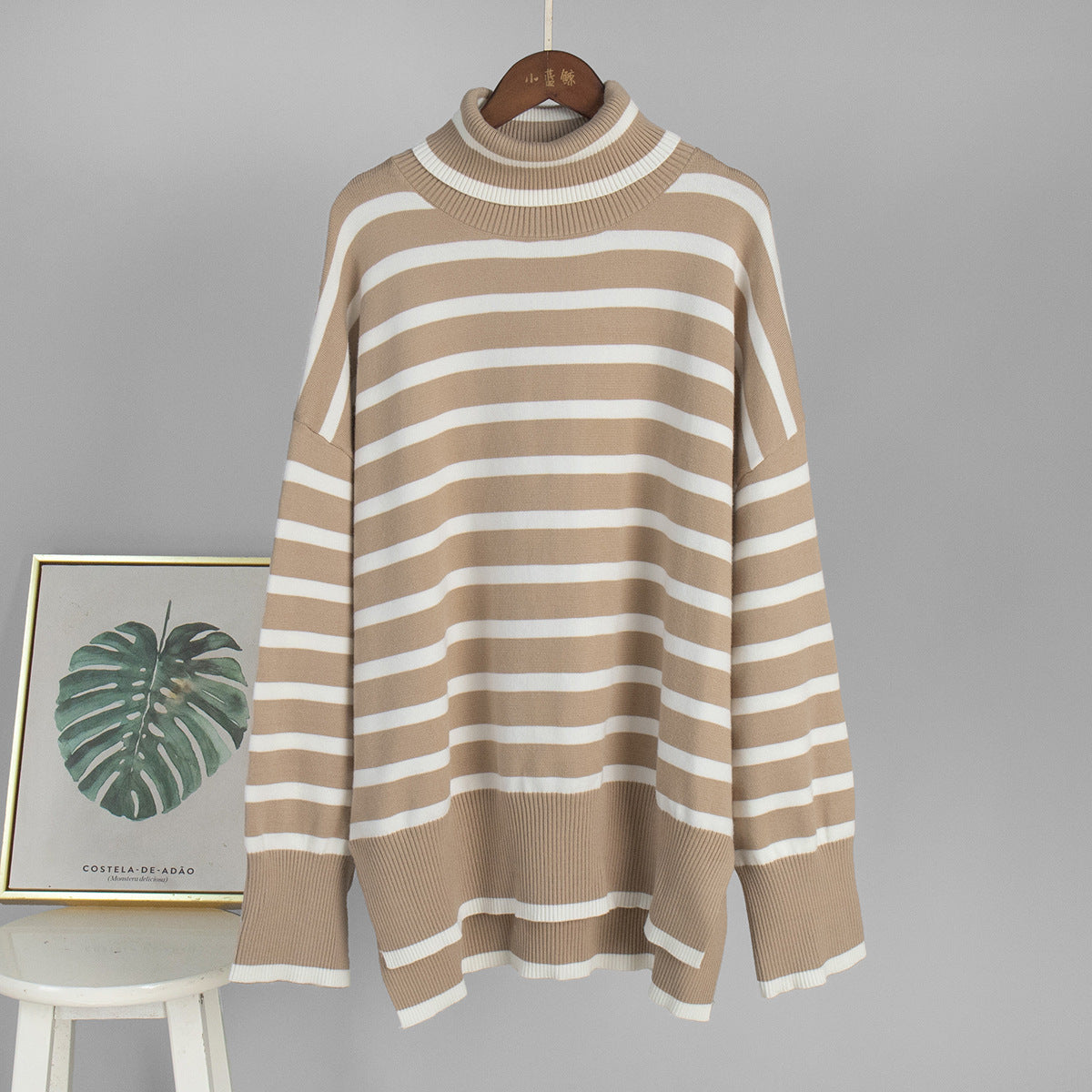 New High-neck Pullover Knit Sweater a Versatile, Relaxed-fit Design