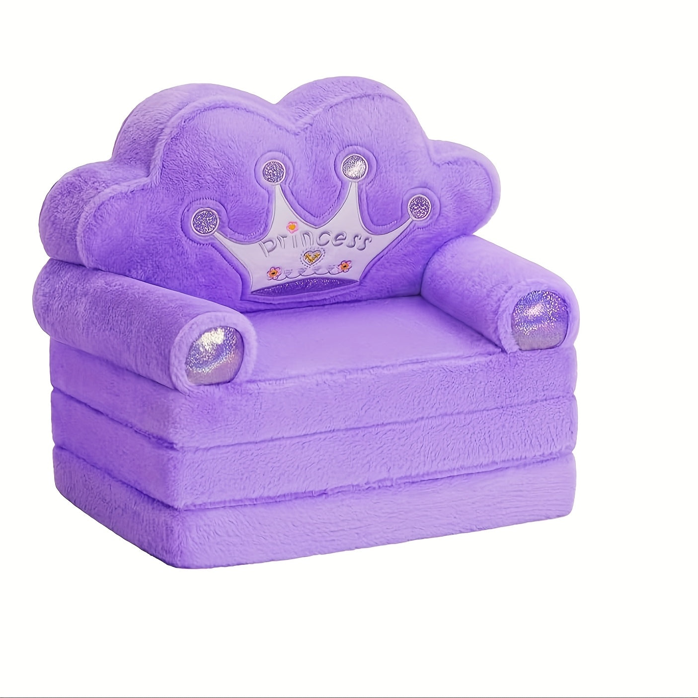 [Ideal Gift] Foldable Kids Sofa Chair, 2-In-1 Toddler Couch Lounger, Luxury Bronzing Faux Rabbit Fur Plush Memory Foam Sofa with Pillow, Machine Washable Cover, Nursery Playroom Seating, Ideal Birthday Gift
